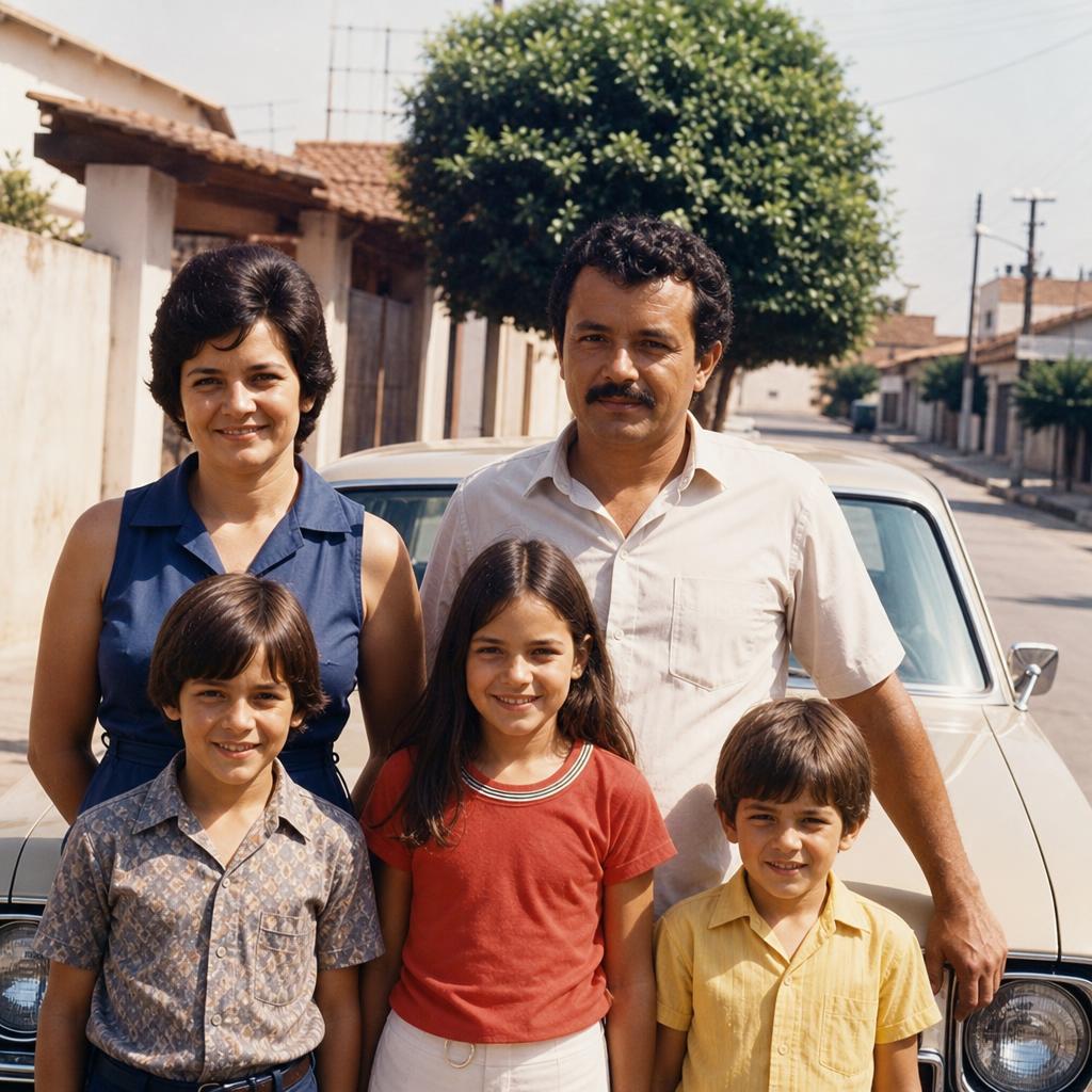 Foto depois da restauração: Família anos 70 · cor recuperada
