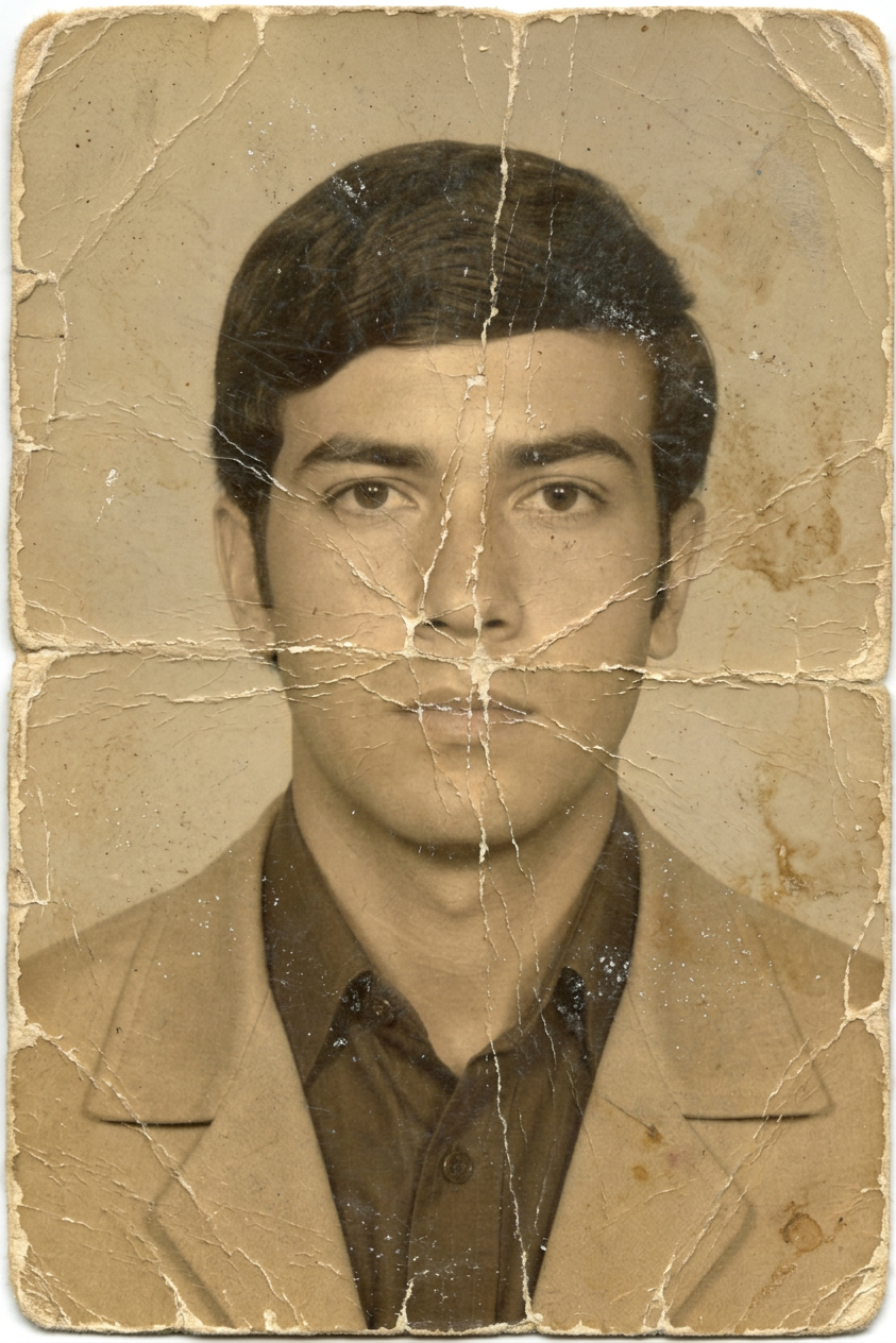 Foto antes da restauração: Foto 3x4 · documento